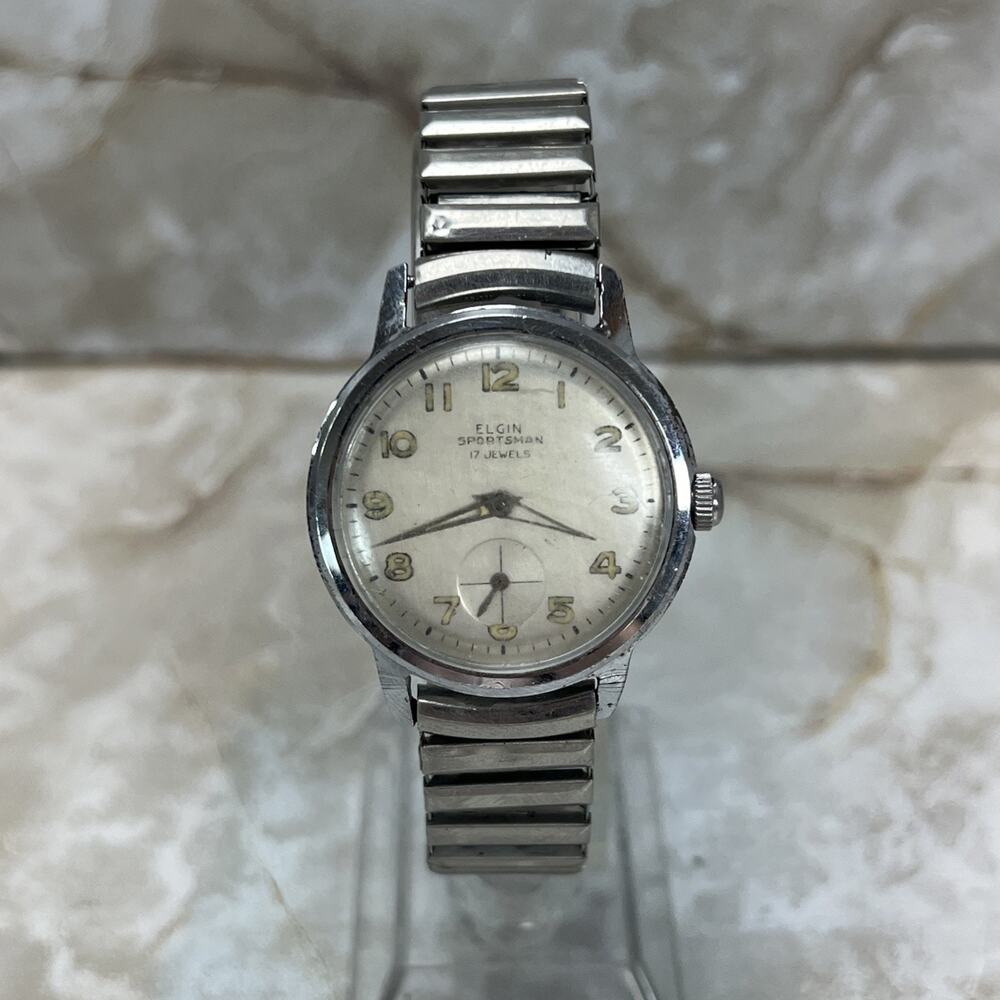Vintage Elgin Sportsman 17 Jewel Men's Watch Manual Wind Stretch Band Runs